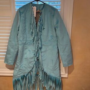 Chic Fringe Women's Jacket in Light Blue